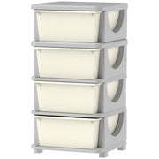 Qaba 4 Tier Kids Toy Organizer and Storage Bins with 4 Plastic Drawers, Cream White