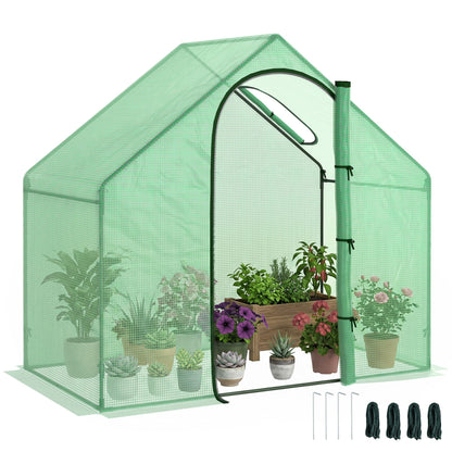 6 x 3.3 x 5.5ft Walk-in Garden Greenhouse with Door & Top Window, Portable Mini Greenhouse for Plants Flowers Herbs Tomatoes, Outdoor Hot House Growing Tent with Steel Frame & PE Cover