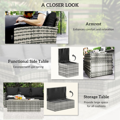 6 Pieces Wicker Patio Furniture Set with Cushions, 7-Seater Rattan Patio Sofa Set with Storage Coffee Table & Side Table, Sectional Outdoor Furniture Set, Black