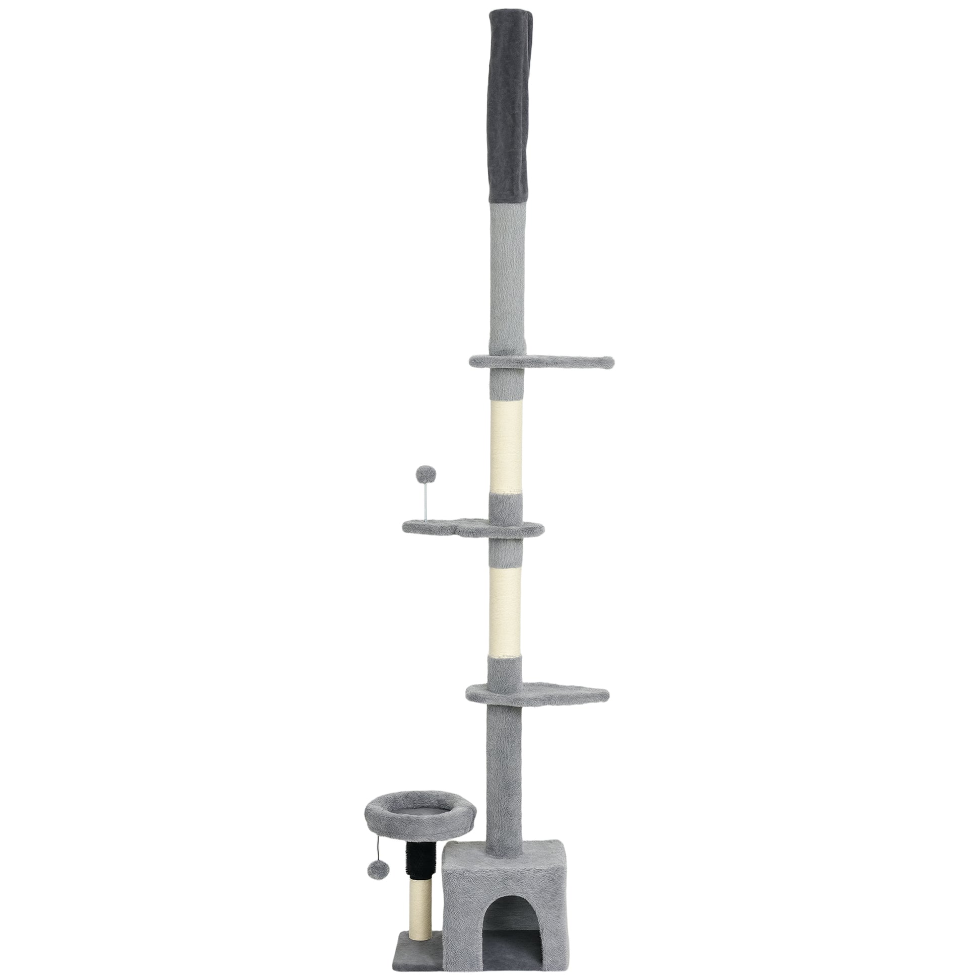 Floor to Ceiling Cat Tree, 4 Tiers Tall Kitty Climbing Tower with Scratching Post, Adjustable Height 87-100"