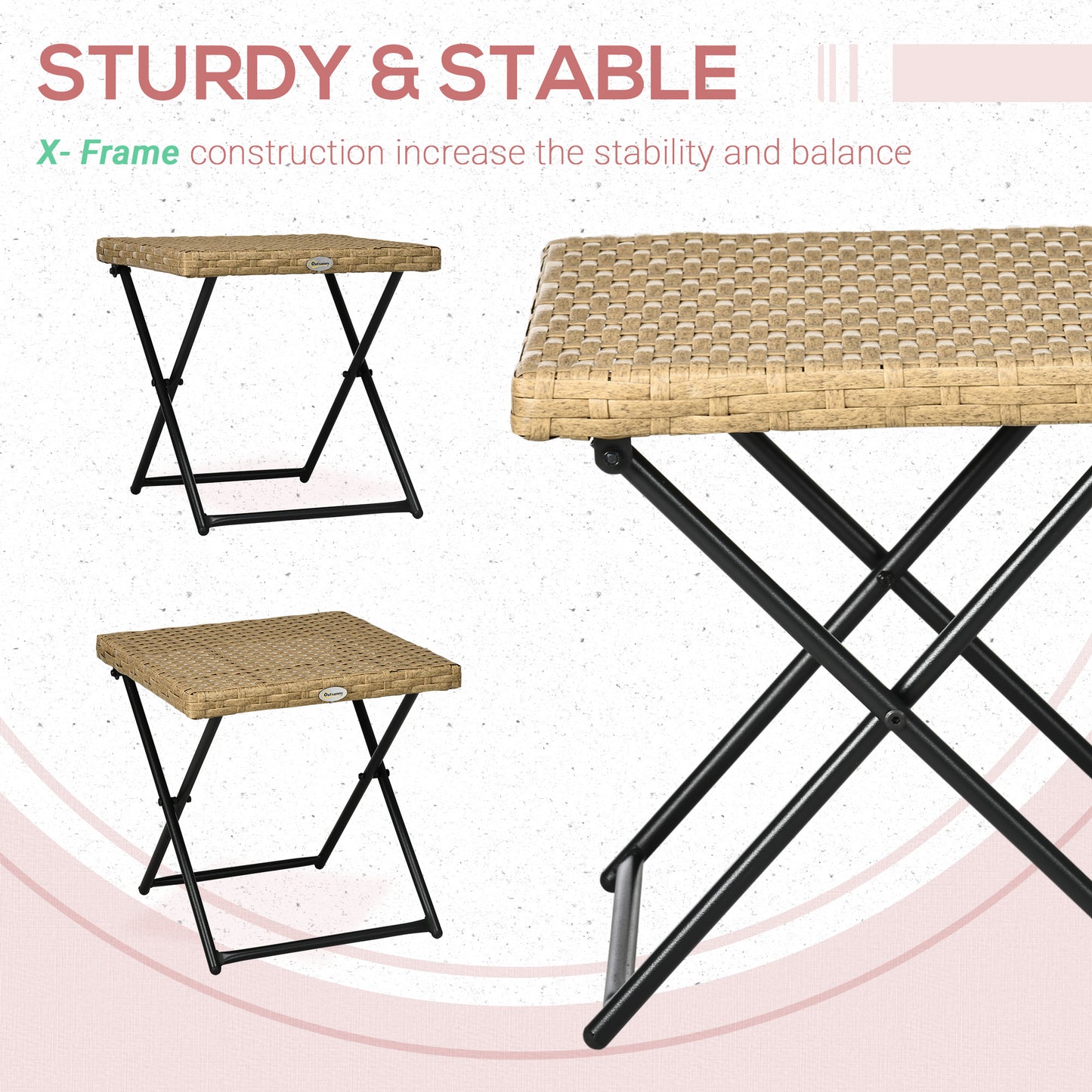 Patio Wicker Coffee Table, Outdoor PE Rattan Garden Folding Side Table, 15.75"x15.75"x15.75", Nature Wood
