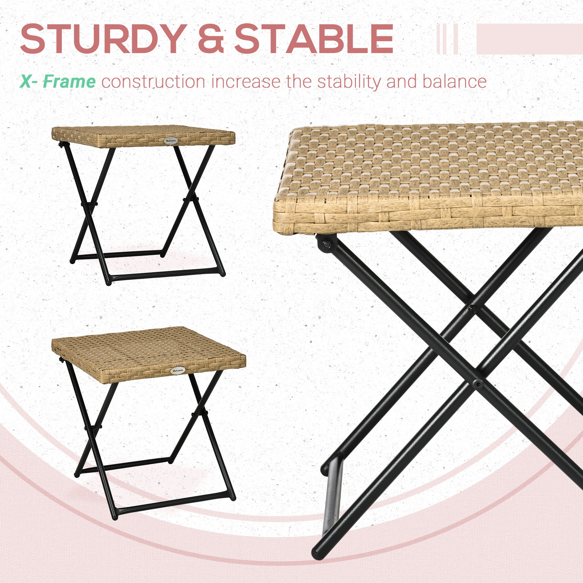 Patio Wicker Coffee Table, Outdoor PE Rattan Garden Folding Side Table, 15.75"x15.75"x15.75", Nature Wood