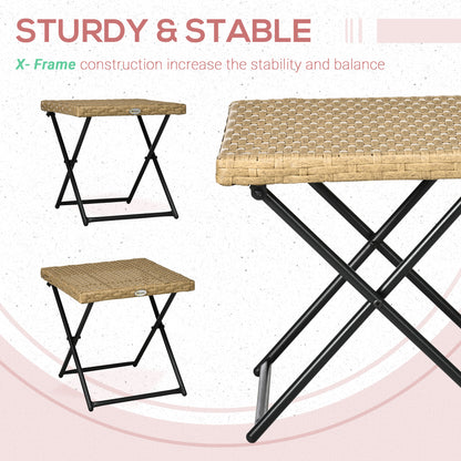 Patio Wicker Coffee Table, Outdoor PE Rattan Garden Folding Side Table, 15.75"x15.75"x15.75", Nature Wood