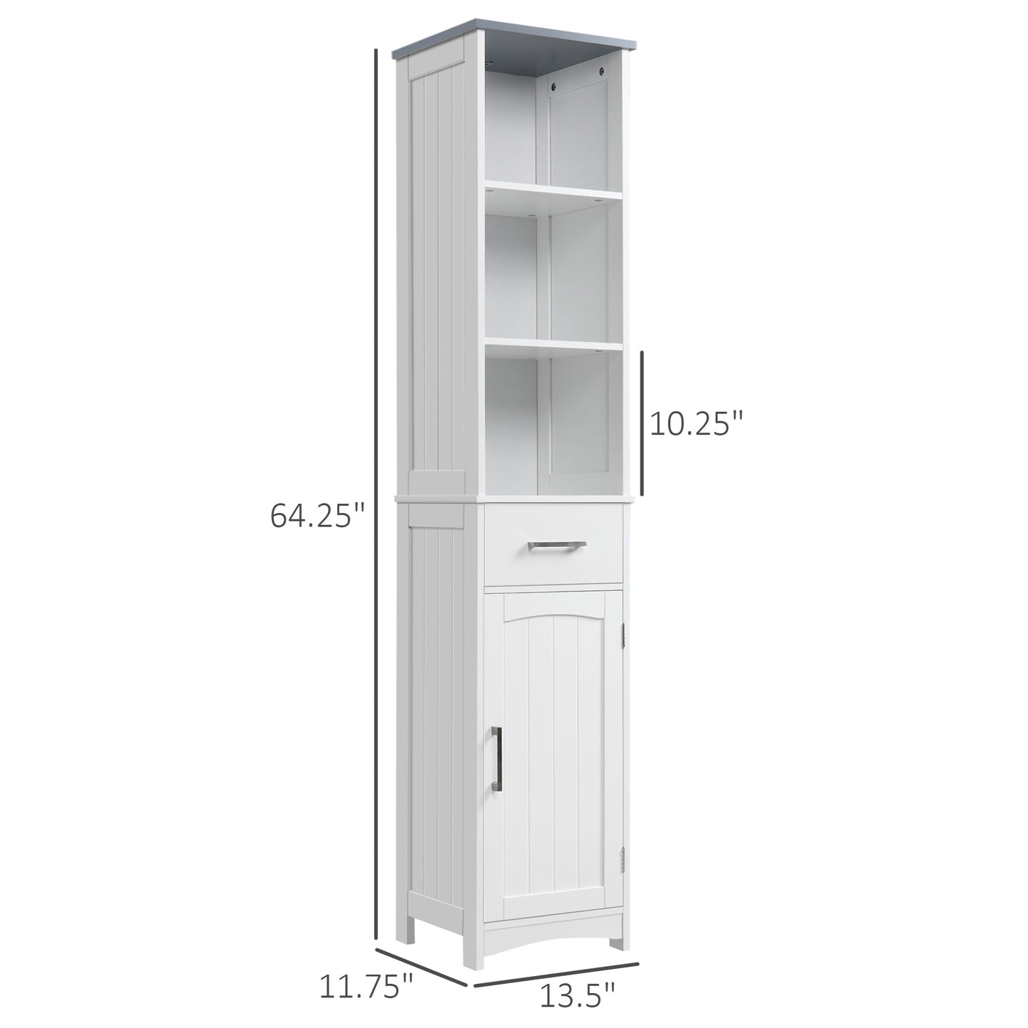 Tall Bathroom Storage Cabinet, Slim Bathroom Cabinet with 3 Tier Shelf, Drawer, Door, Freestanding Linen Tower, White