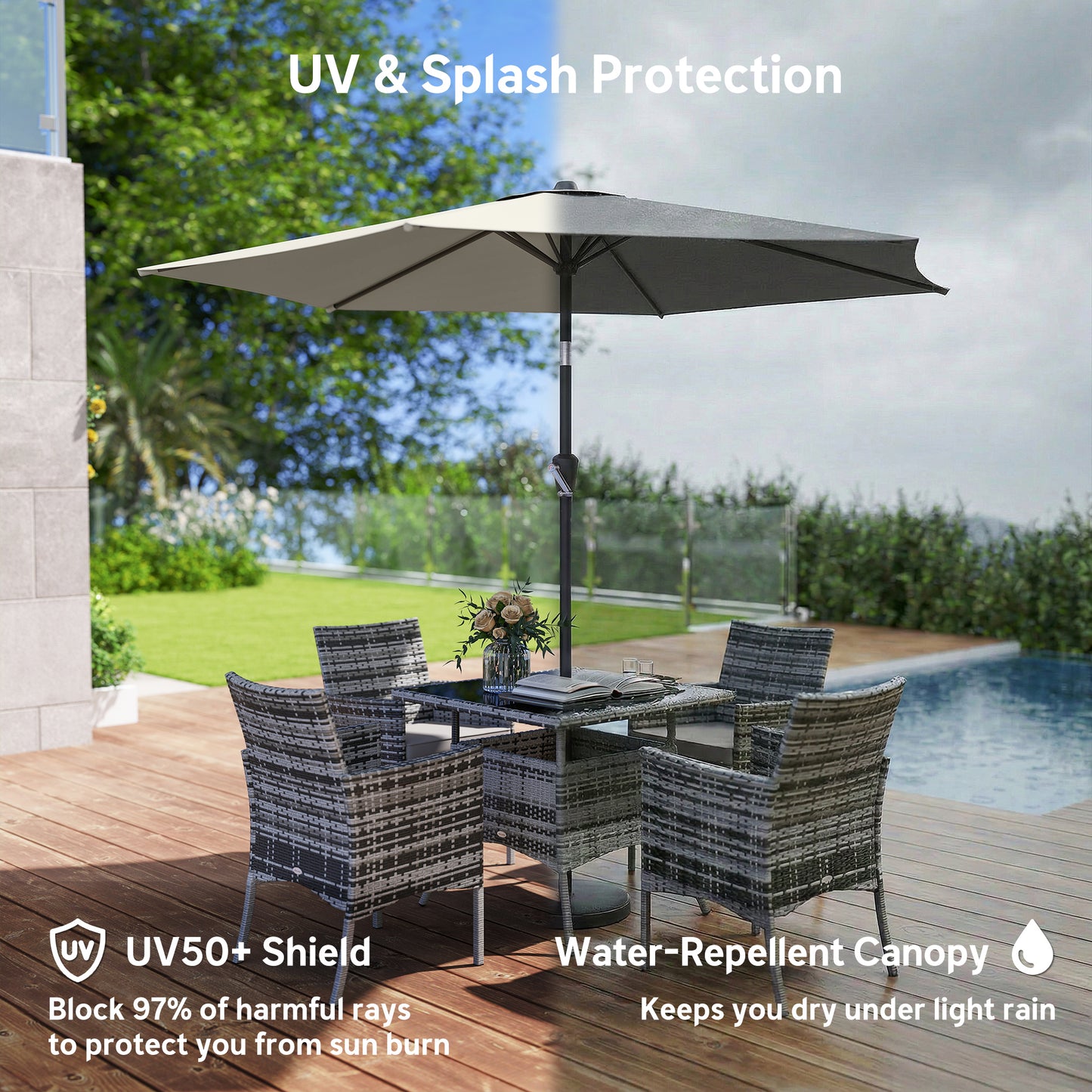 9FT Patio Umbrella, Outdoor Table Patio Umbrellith Tilt, Crank, 6 Ribs, UV Protection for Garden, Lawn, Deck, Backyard