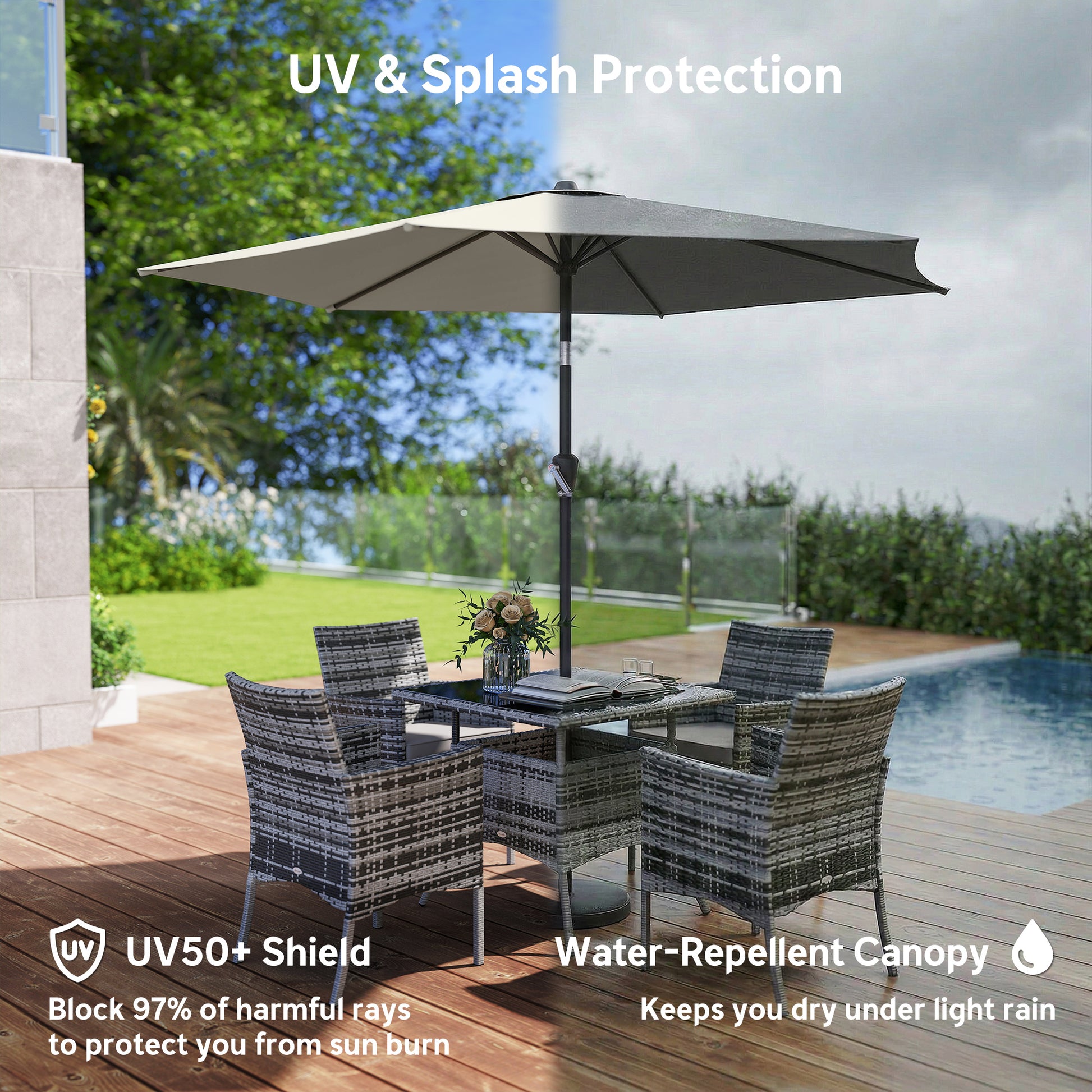 9FT Patio Umbrella, Outdoor Table Patio Umbrellith Tilt, Crank, 6 Ribs, UV Protection for Garden, Lawn, Deck, Backyard