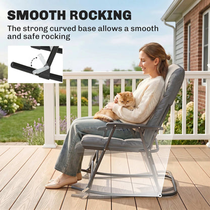 Folding Rocking Chair Set of 2 Padded Rockers with Armrest, Light Grey