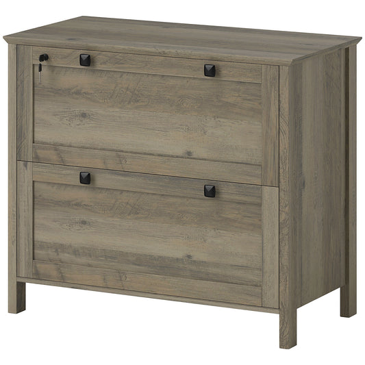 2 Drawer File Cabinet, Lockable Filing Cabinet with Adjustable Hanging Bar for Letter, A4 Size, Weathered Grey Oak