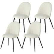 Set of 4 Modern Dining Chairs, Velvet Upholstered Kitchen Chairs with Steel Legs for Living Room, Cream White
