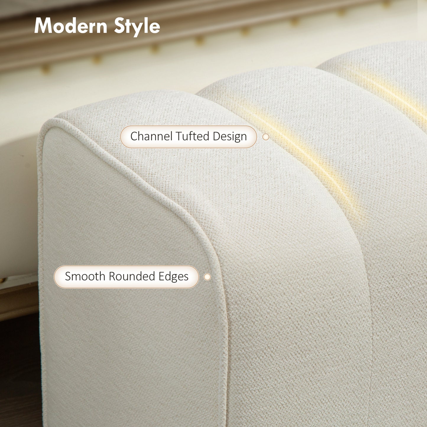 43" Upholstered Bedroom Bench Modern End of Bed Bench Load up to 485 lbs for Bedroom Hallway Living Room Cream White