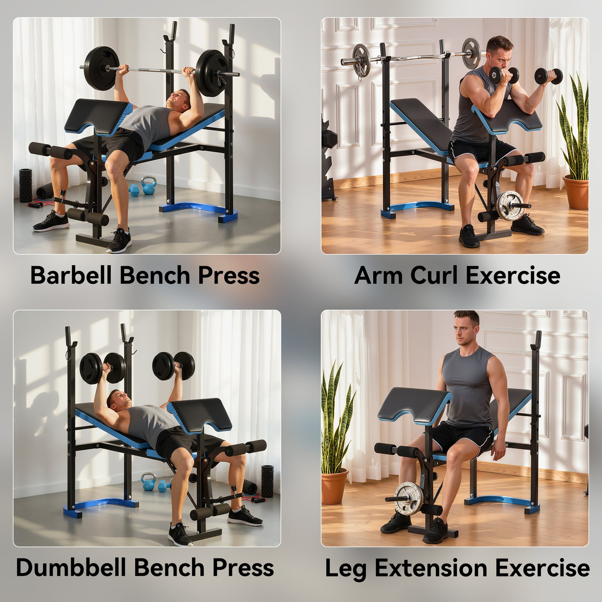 Soozier Adjustable Weight Bench with Barbell Rack and Leg Developer for Weight Lifting and Strength Training Multifunctional Workout Station for Home Gym Fitness, Black