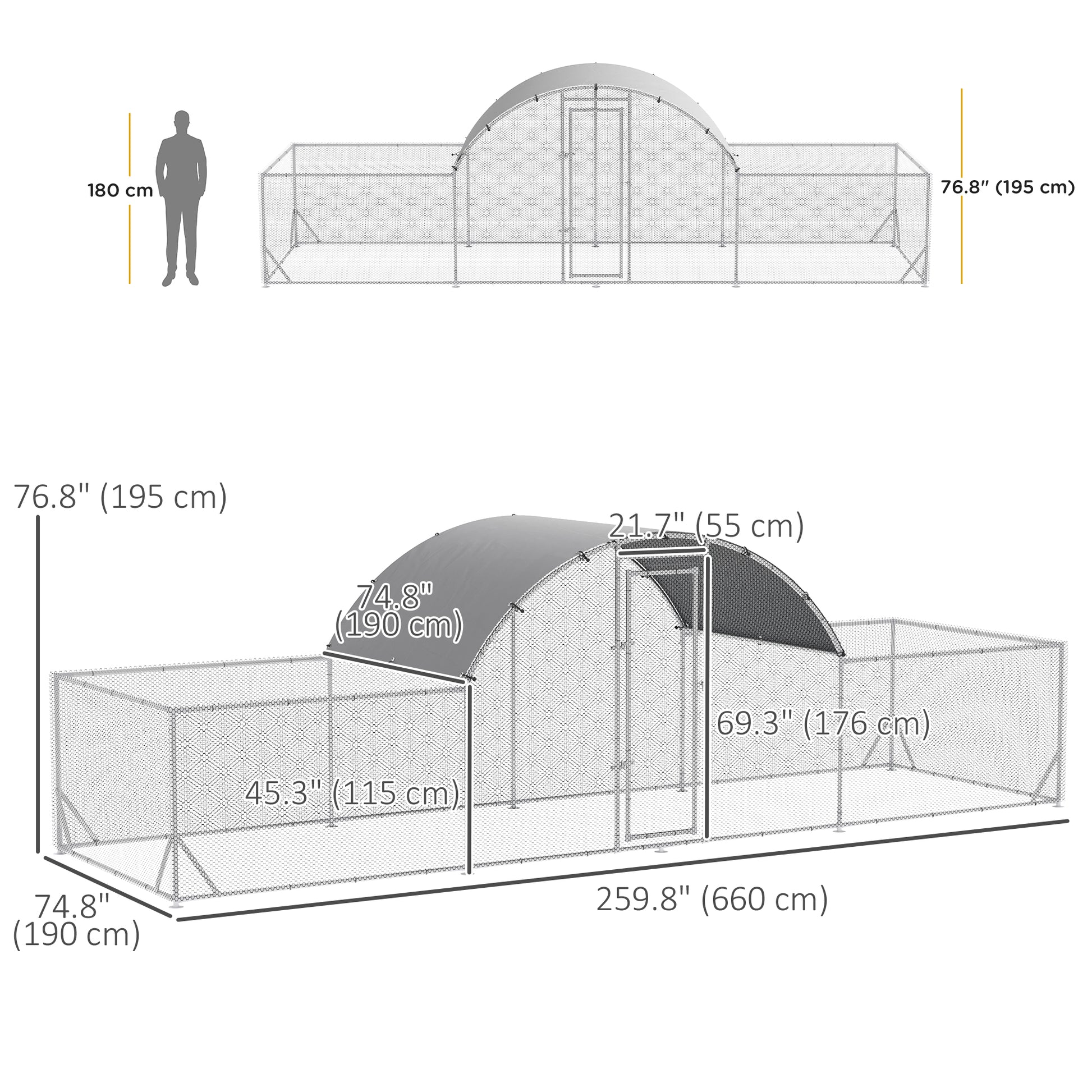 21.7' x 6.2' Metal Chicken Run with Waterproof and Anti-UV Cover