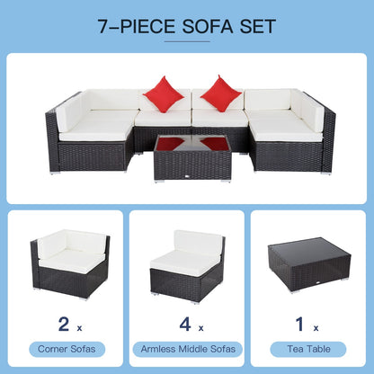 7Pcs Outdoor Rattan Wicker Sofa Patio Sectional Furniture Set w/ Coffee Table Cushioned Seat Garden w/ Cushion