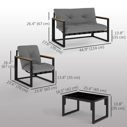 4 Piece Patio Furniture Set, Outdoor Loveseat Sofa Set with Thick Cushions and Coffee Table, Light Grey