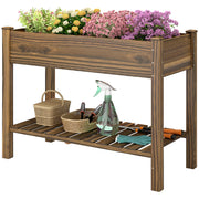 Elevated Planter Box w/ Legs and Storage Shelf, Raised Garden Bed, Elevated Wooden Planter Box, Carbonized