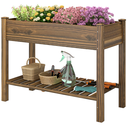 Elevated Planter Box w/ Legs and Storage Shelf, Raised Garden Bed, Elevated Wooden Planter Box, Carbonized