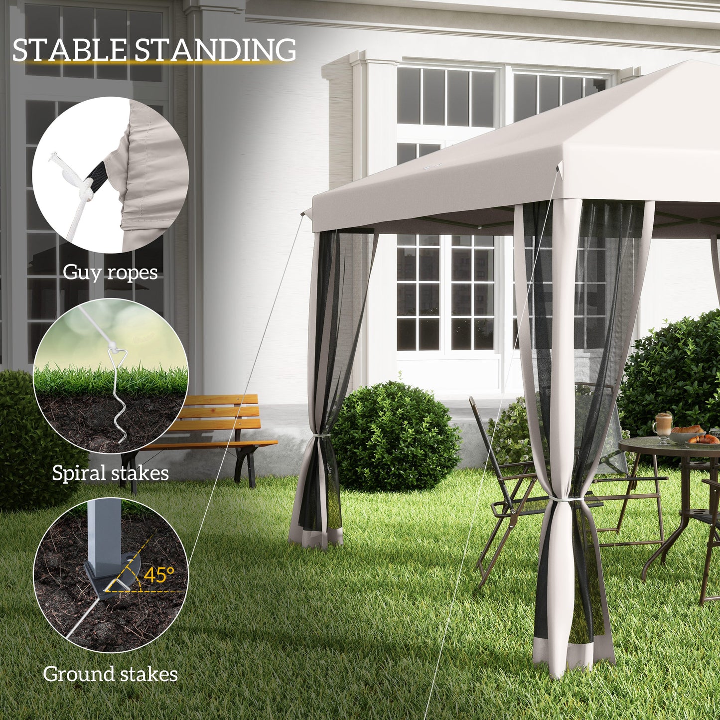 10' x 10' Pop Up Canopy Tent Gazebo, Foldable Canopy Tent with Zipper Mesh Sidewalls and Carry Bag, Easy Setup Screen Shelter for Backyard Patio Outdoor, Beige