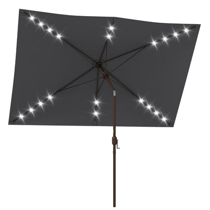 6.5x10ft Patio Umbrella Tilt Aluminum Outdoor Market Parasol with Solar Powered LEDs, Crank - Dark Grey