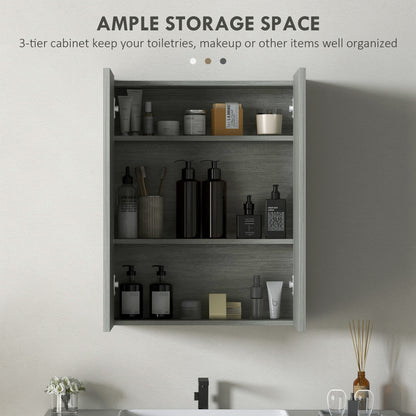 Wall Mount Mirrored Medicine Cabinet, Bathroom Mirror Cabinet with Adjustable Shelf, Double Soft Closing Doors, Grey