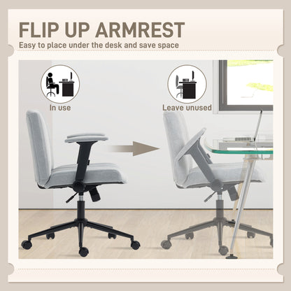 Criss Cross Chair with Flip-up Armrests, Wheels, Wide Office Chair with Adjustable Height, Tilting, Grey