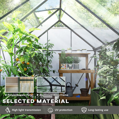 6' x 8' x 6.5' Polycarbonate Greenhouse, Walk-in Green House with Adjustable Roof Vent Galvanized Base Sliding Door Rain Gutter for Outdoor Garden Backyard, Charcoal Grey