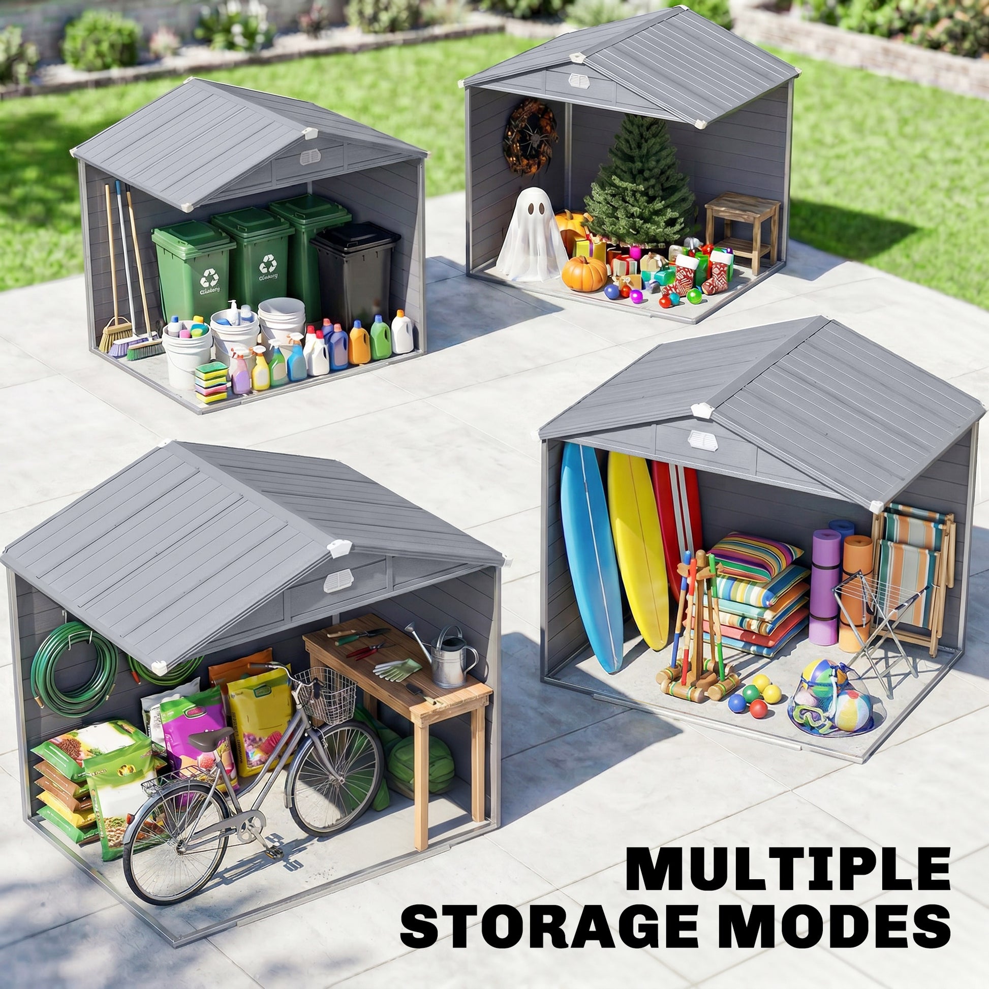8' x 6' Plastic Garden Storage Shed with Latch Door, Vents, Sloped Roof, Dark Grey