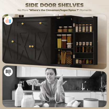 Sideboard Buffet Cabinet, Farmhouse Coffee Bar Cabinet with Door Shelves, Adjustable Shelves, Drawer, Barn Doors, Black