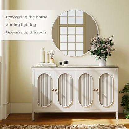 36" Round Mirror, Bathroom Wall Mirror with Metal Frame, Decorative Vanity Mirror for Living Room, Bedroom, White