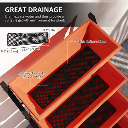 5-Tier Raised Garden Bed Plant Stand Flower Pots with Leaking Holes Red