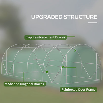19.5' x 10' x 6.5' Upgraded Tunnel Greenhouse Green House with Mesh Door and Windows, 15 Plant Labels and Gloves, Green