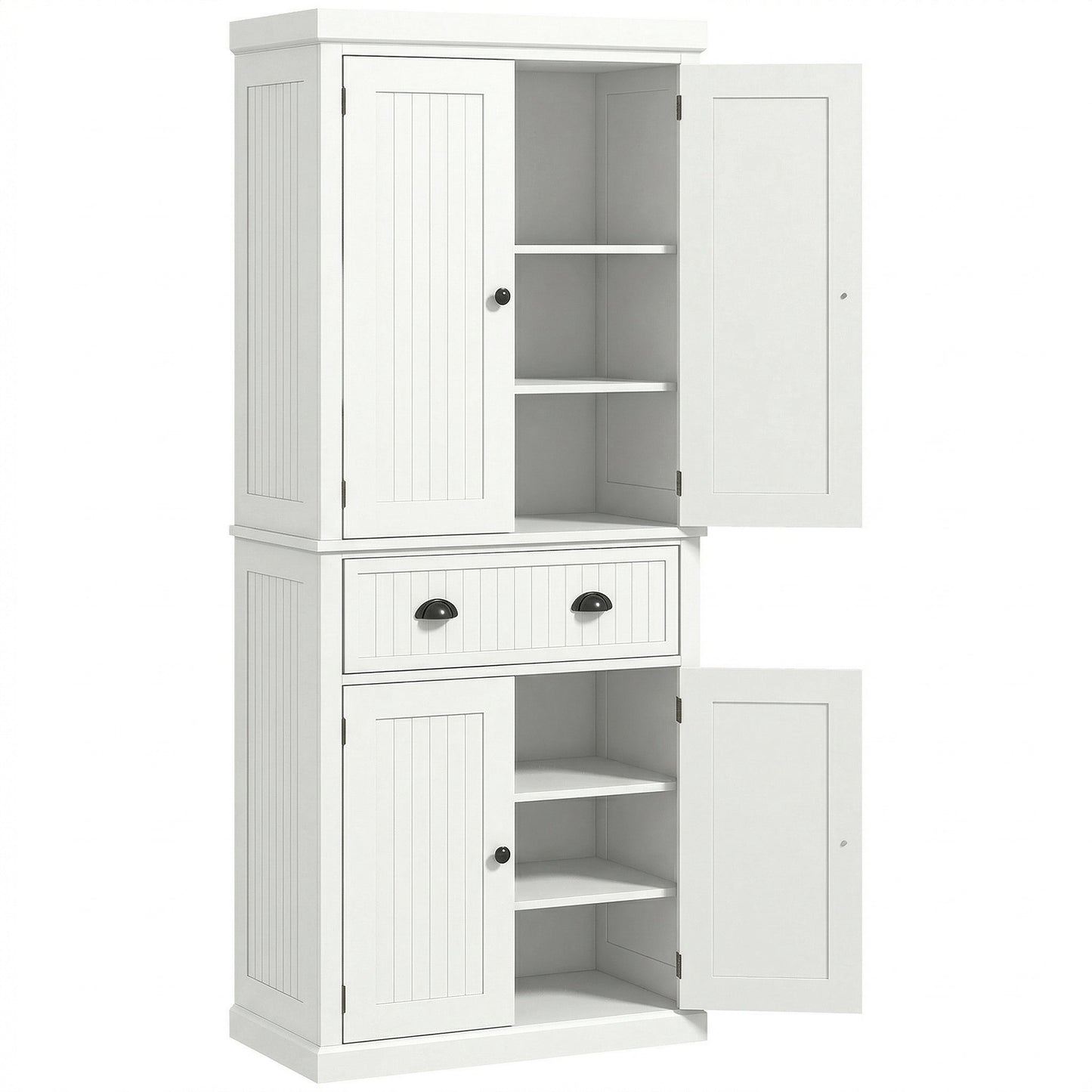 72" Kitchen Pantry, Freestanding Storage Cabinet with Drawer, Doors, Cream White