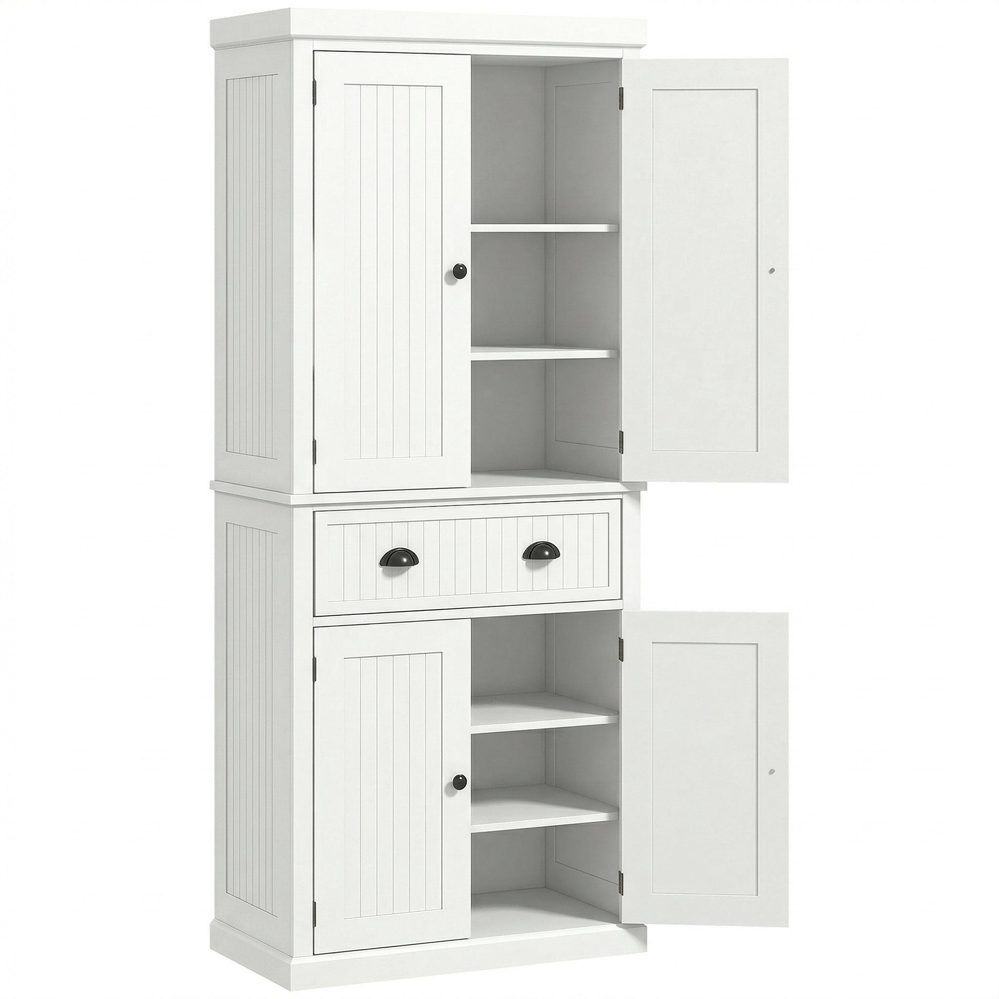 72" Kitchen Pantry, Freestanding Storage Cabinet with Drawer, Doors, Cream White