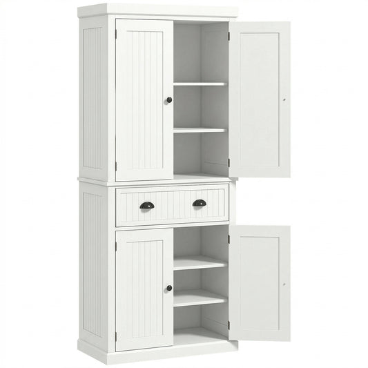 72" Kitchen Pantry, Freestanding Storage Cabinet with Drawer, Doors, Cream White