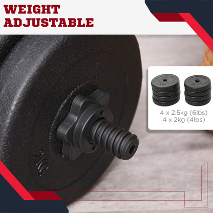 Soozier Adjustable 2 x 22lbs Weight Dumbbell Set for Weight Fitness Training Exercise Fitness Home Gym Equipment, Black (Pair)