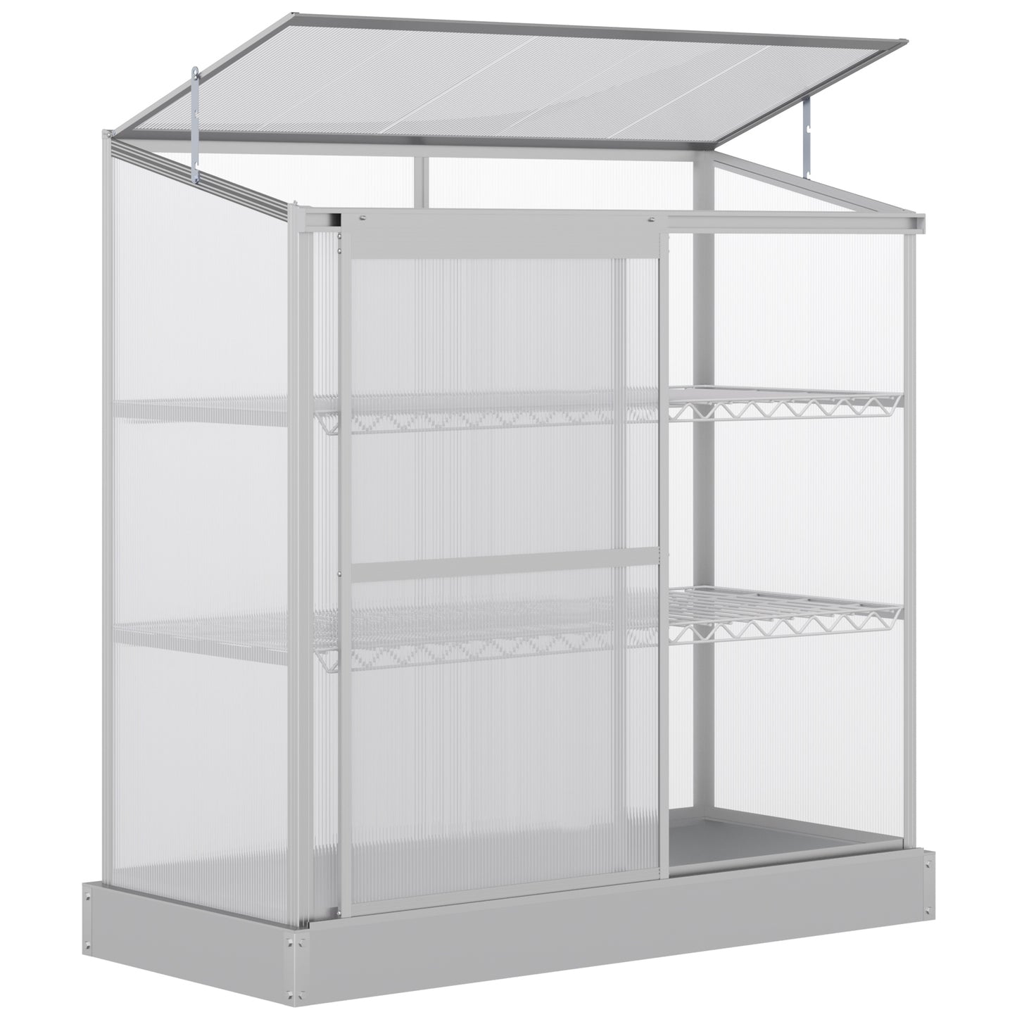 Aluminum Cold Frame Greenhouse, Raised Planter Bed Protection with Openable Top and 2 Shelves for Organized Plant Storage