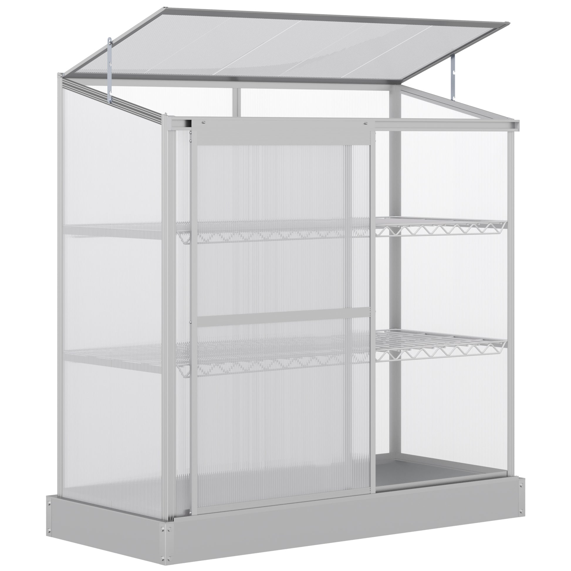 Aluminum Cold Frame Greenhouse, Raised Planter Bed Protection with Openable Top and 2 Shelves for Organized Plant Storage