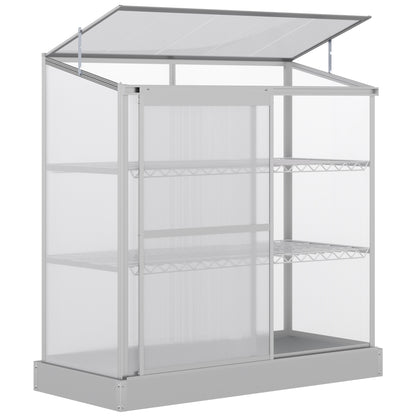 Aluminum Cold Frame Greenhouse, Raised Planter Bed Protection with Openable Top and 2 Shelves for Organized Plant Storage