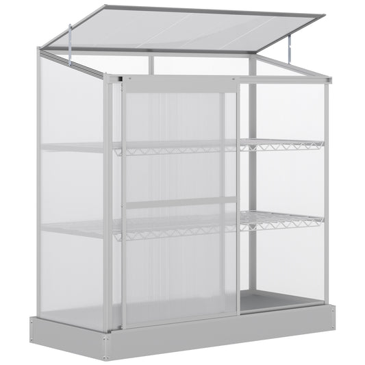 Aluminum Cold Frame Greenhouse, Raised Planter Bed Protection with Openable Top and 2 Shelves for Organized Plant Storage