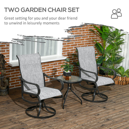 2-Piece Swivel Garden Chairs, 360° Swivel Rocking Outdoor Chairs with Curved Armrests, Breathable Mesh Seat & S Shape Backrest for Yard, Lawn, Porch, Dark Grey