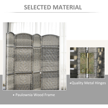 6 Ft Tall Folding Room Divider, 4 Panel Portable Privacy Screen, Hand-Woven Partition Wall Divider, Mixed Grey