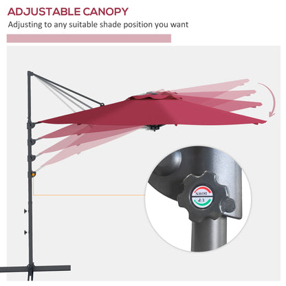 10 FT Cantilever Umbrella, Aluminum Hanging Offset Umbrella with 360°Rotation, Crank, Tilt, Cross Base, Red