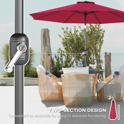 10' x 8' Round Market Umbrella, Patio Umbrella with Crank Handle and Tilt, Outdoor Parasol for Garden, Wine Red