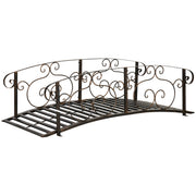 6FT Steel Garden Bridge with Safety Siderails, Decorative Arc Landscaping Bridge for Backyard Creek Stream Pond, Brown