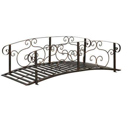 6FT Steel Garden Bridge with Safety Siderails, Decorative Arc Landscaping Bridge for Backyard Creek Stream Pond, Brown