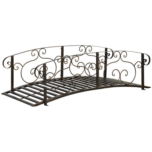 6FT Steel Garden Bridge with Safety Siderails, Decorative Arc Landscaping Bridge for Backyard Creek Stream Pond, Brown