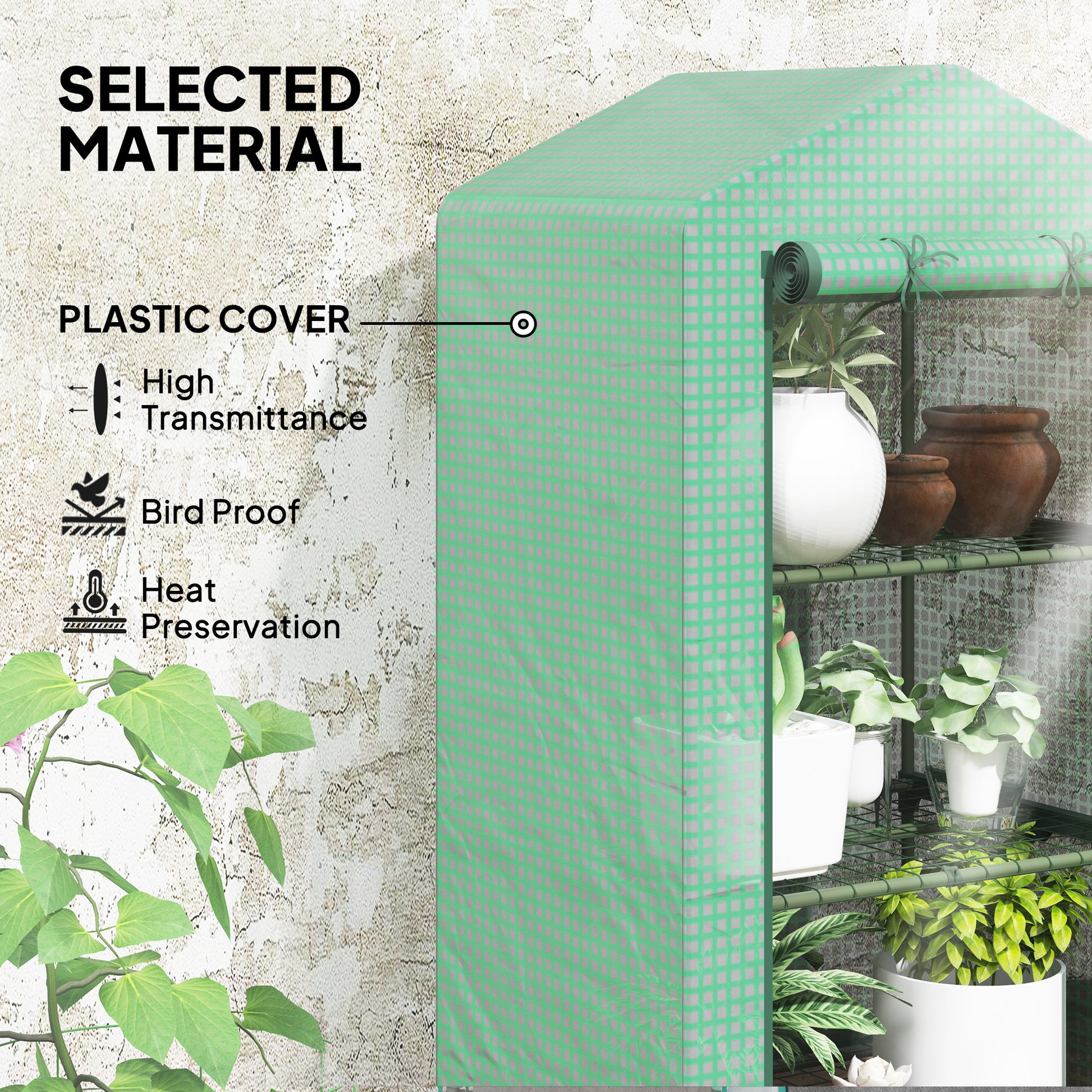 3 Tier Mini Greenhouse, Portable Flower Stand with Shelf Clips, Indoor Greenhouse with Steel Frame, Green