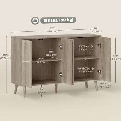 Buffet Cabinet with Storage, Modern Fluted Sideboard with Adjustable Shelves for Dining Room Living Room, Light Grey