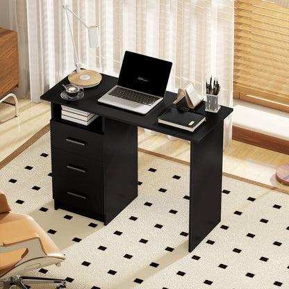 Computer Desk with Storage, 39" Home Office Desk with 3 Drawers nad Open Shelf, Writing Table for Bedroom, Black