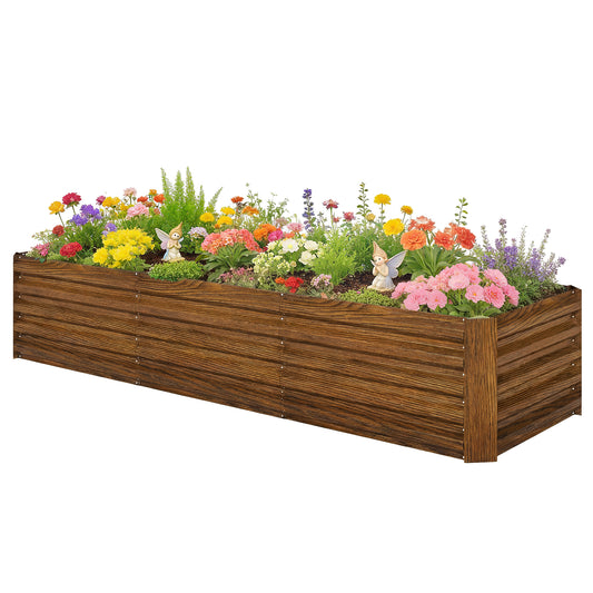 8 x 2.6 x 1.5ft Galvanized Raised Garden Bed, Reinforced Outdoor Planter Box with Open Bottom, Brown Wood Effect