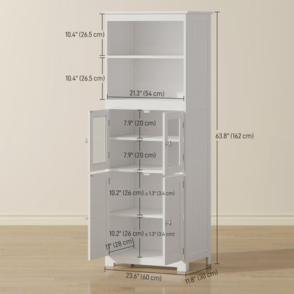 63" Small Buffet with Hutch, 4-Door Kitchen Pantry, Freestanding Storage Cabinet with Adjustable Shelf for Dining Room, Living Room, White
